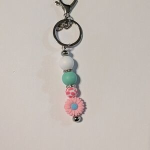 Kids Beaded Flower Keychain Charm - Pink & Mint